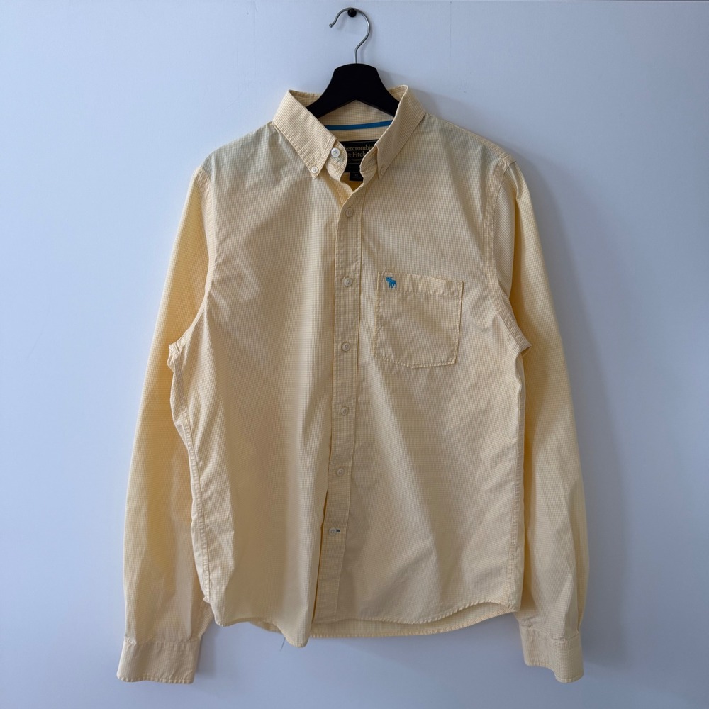 Abercrombie & Fitch Mens XL Yellow Gingham Cotton Button Down Shirt Long Sleeve